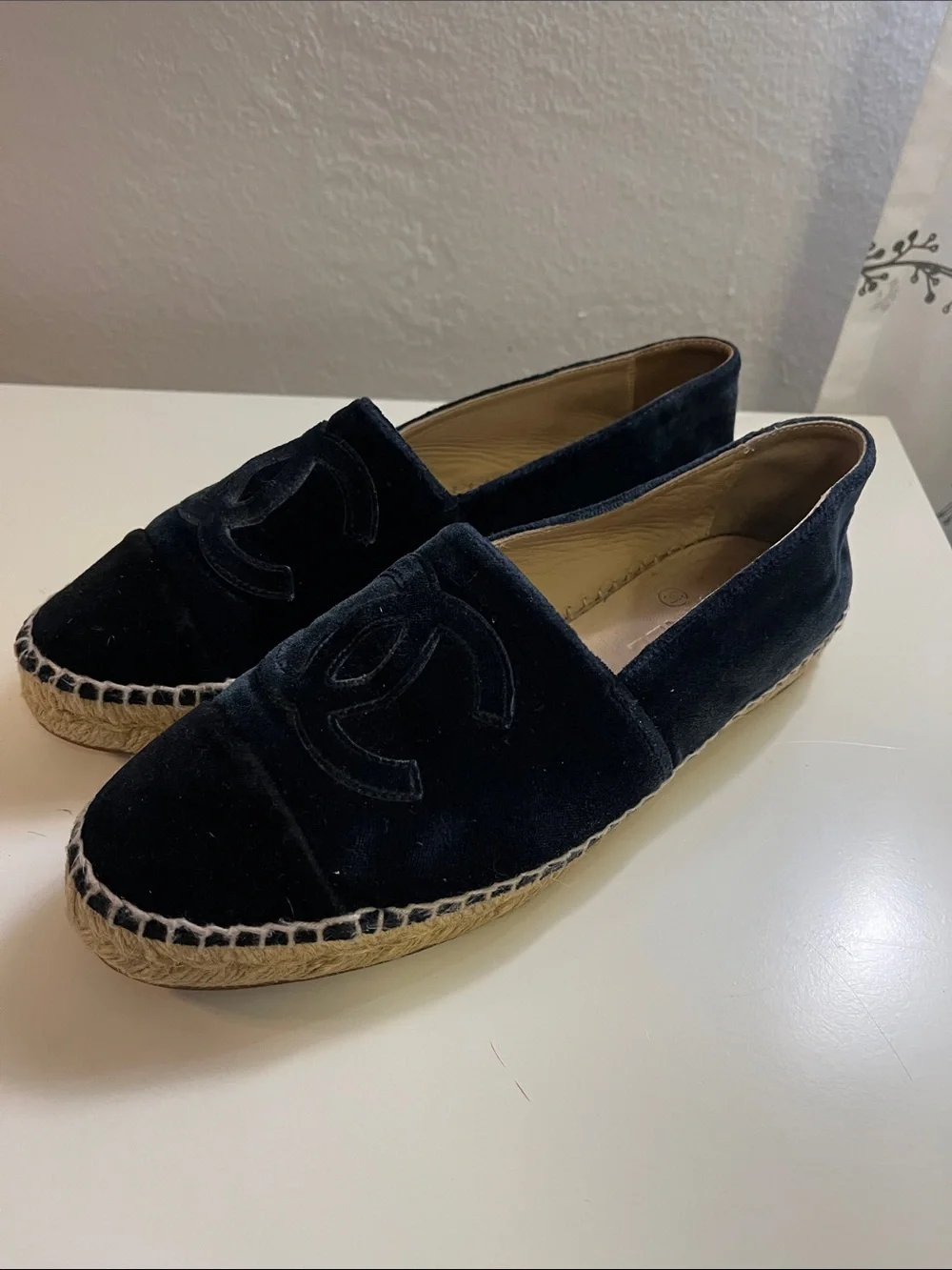 CHANEL Black Velvet Espadrilles with Interlocking CC